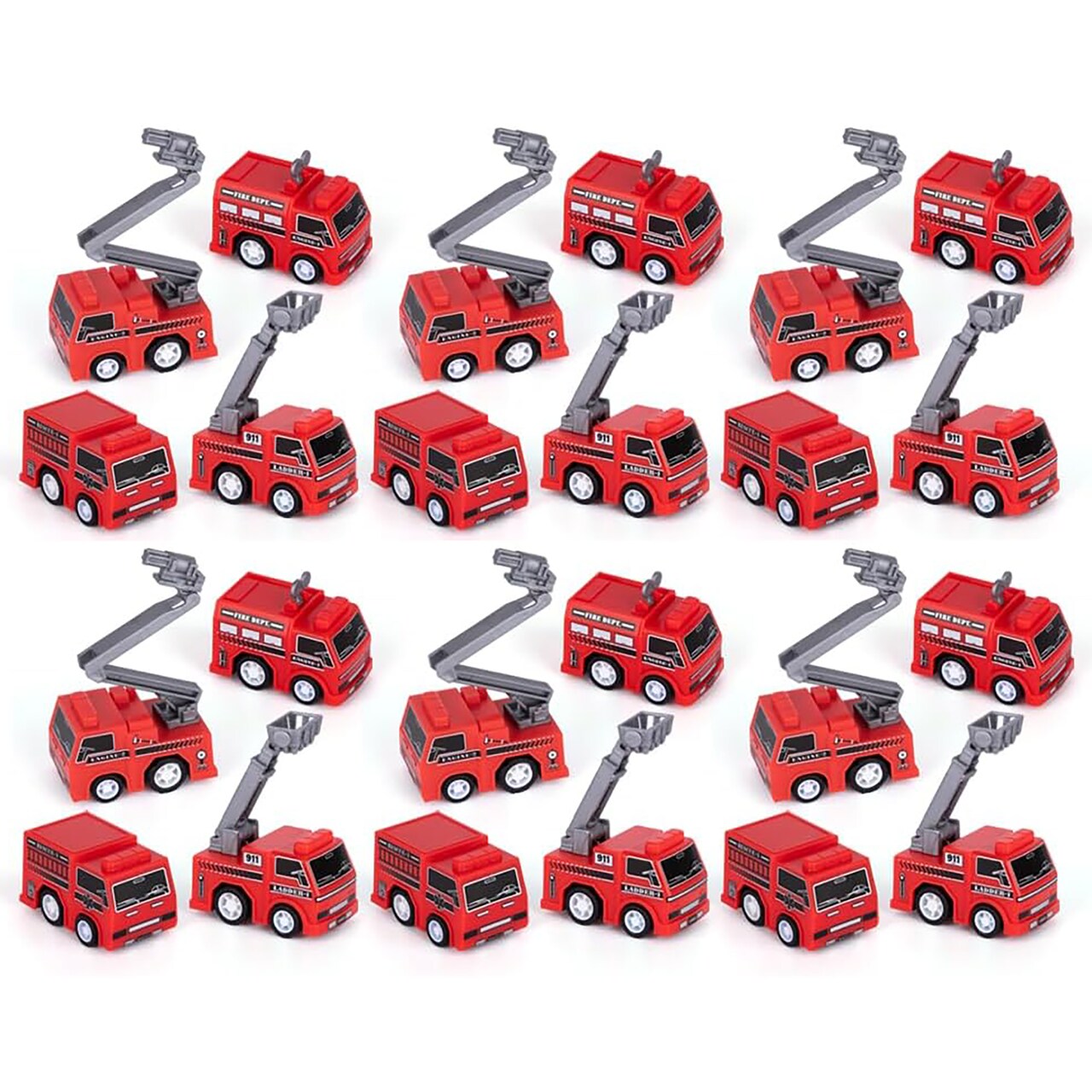 ArtCreativity: Mini Pullback Fire Trucks - 24 Pack - Bulk Set W/ 4 Distinct Designs, Red Firefighter & Rescue Vehicles, Party Favors, Kids Ages 3+
